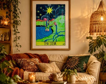 De ster tarotkaartposter | Matte verticale poster, mystieke astrologische kunst
