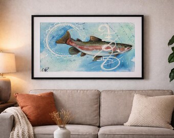 Rainbow Trout Watercolor Matte Poster | Fish Art Print, Nautical Wall Decor