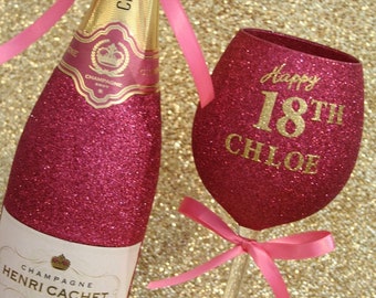 PERSONALISED Luxury Large Glittery Sparkly Wine Glass