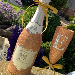 PERSONALISED Diamante Glittered Champagne Flute prosecco fizz bubbles party wedding hen do birthday glitter