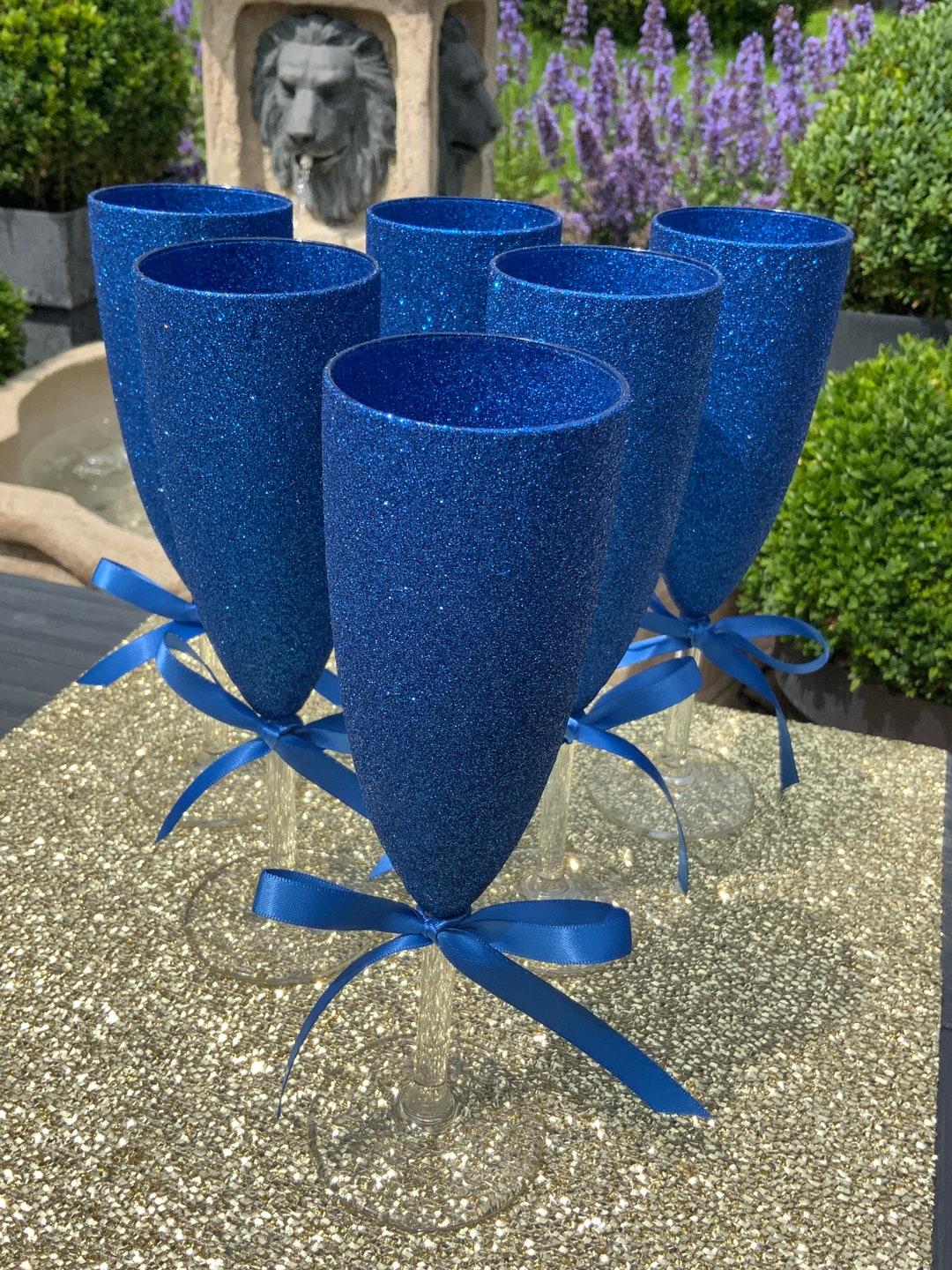 Set of 6 Sparkly Glitter Champagne Flutes in Any Colour of Your Choice Drinky Bit, Stem or a Bit