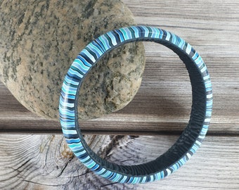 Extra large bangle blue polymer clay bangle stripes ocean sea 22cm 8.5in sea colour oval