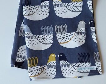 Organic cotton tea towel in Iliv Cluckcluck  design in navy.