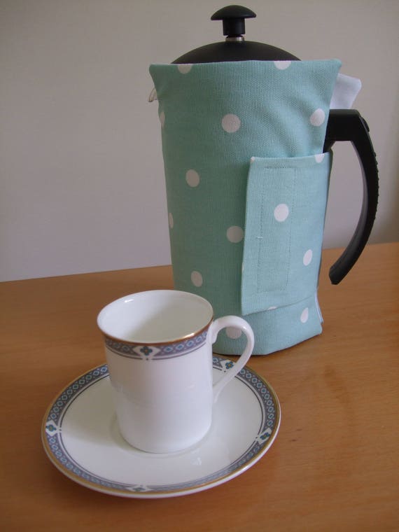 An attractive cafetiere cover / coffee pot cover in a thick Etsy