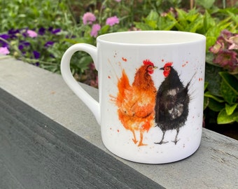 Taza Love Chickens Bone China / Taza y posavasos / Taza con diseño de pollo