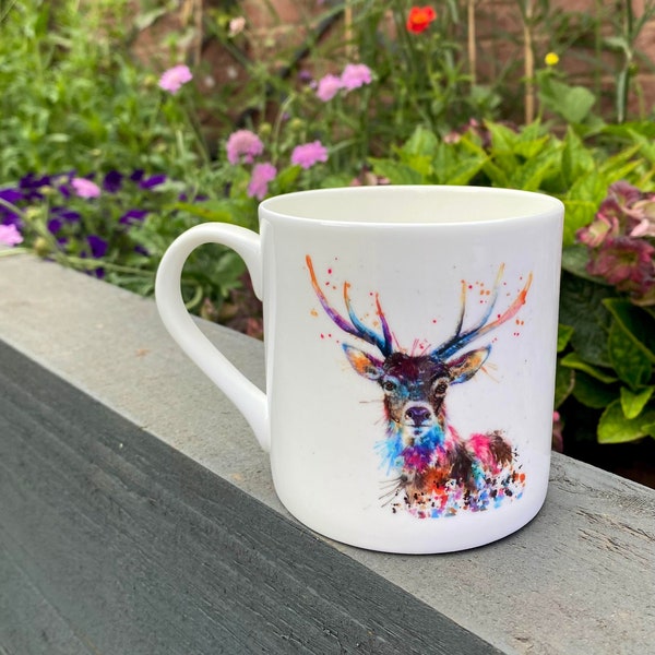 Splatter Monarch Stag Bone China Mug | Watercolour Design | Stag Design Mug