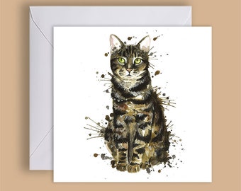 Splatter Tabby Cat Greetings Card | Cat art | Blank Inside