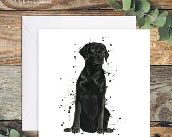 Splatter Black Labrador Greetings Card | Blank Inside | Dog Card | Dog Art