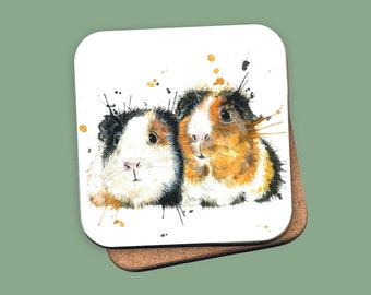 Splatter Guinea Pig Coaster | Guinea Pig Art | Single Coaster | Set of 4 of 6 Coasters | Homeware