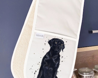 Splatter Black Labrador Kitchenware | Housewarming gift | Oven Glove and Tea Towel set