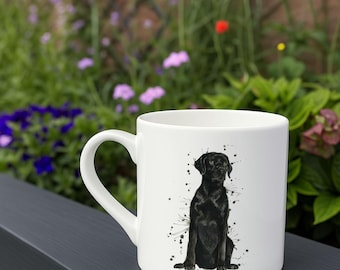 Black Labrador Bone China Mug: Watercolor Design, Made in UK