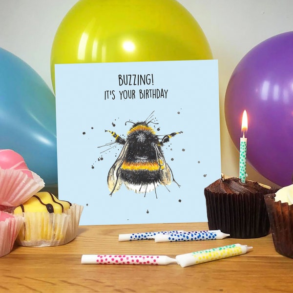 Buzzing It's Your Birthday Card | Greetings Card | Bee Card | Blank Inside | Wildlife Card