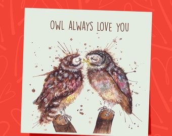 Love Owls Valentine's Greetings Card | Valentine's Card |Owl Art |