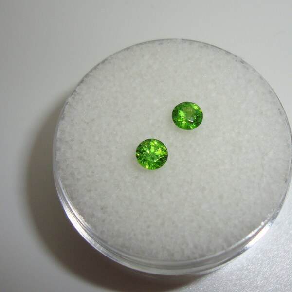 Russian Demantoid Garnet Brilliant Round Pair Measures 3.5 mm In Diameter-Highly Coveted Gem With Horsetailing Inclusions-VERY RARE GEMS