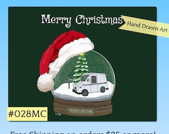 028MC Santa Hat Snow Globe, Letter Carrier Christmas Postcards,