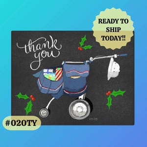 020TY Pushcart for Letter Carriers Thank You Post Cards, packs of 50 or 100 postcards, postal postcards, Mail Carrier