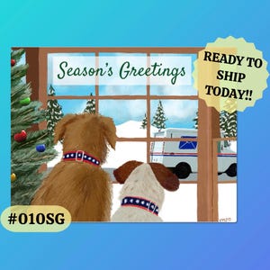 010SG Best Friends, Chiens regardant un camion postal, Cartes postales de voeux de Noël, paquet de 50 ou 100 cartes postales, Facteur de cartes postales des fêtes