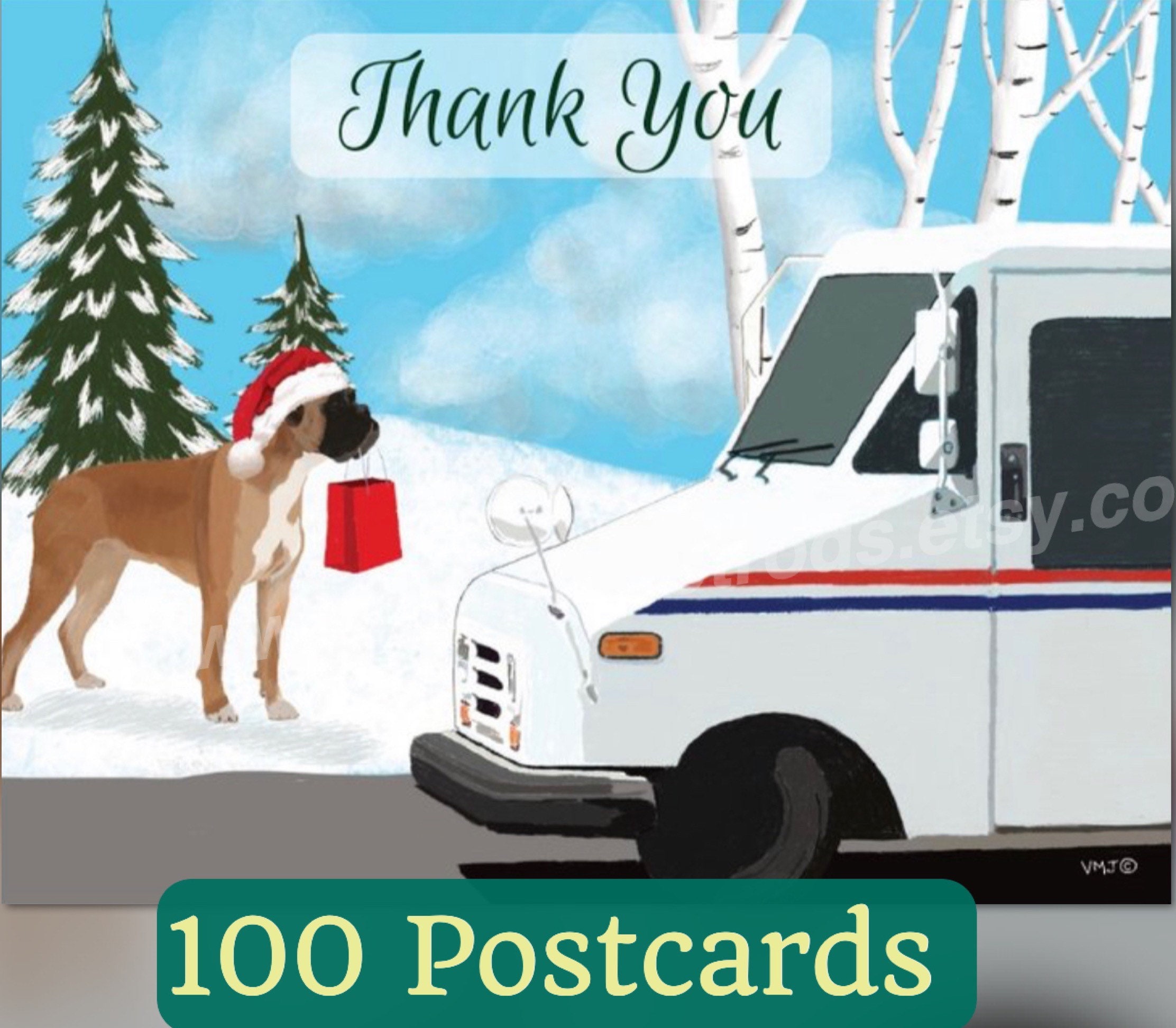 Winter holiday scene with dog Letter Carrier Thank You Post Etsy