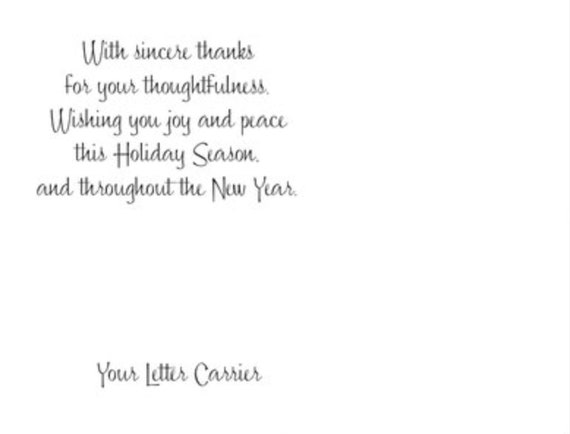 022TY Snowy Rural Postal Scene Thank You Postcards , for mail carriers to give their customers, letter carriers