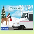 012TY Winter holiday scene with dog Letter Carrier Thank You Post Cards, postal postcards, Mail Carrier