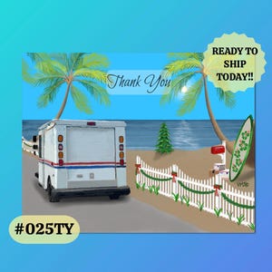 025TY Planche de surf et camion postal Cartes postales de remerciement, paquet de 50 ou 100 cartes postales, cartes postales, facteur
