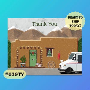 039TY Adobe, western style  Letter Carrier Thank You Post Cards, postal postcards, Mail Carrier
