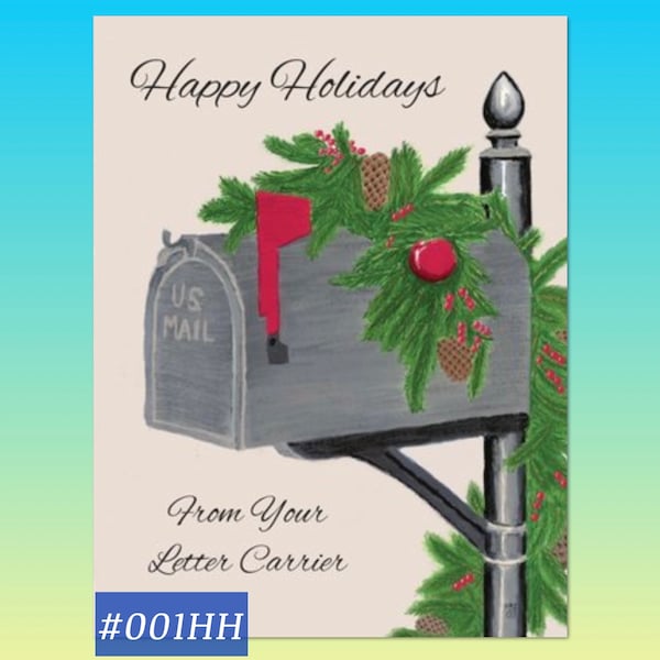 001HH Mailbox Letter Carrier Happy Holidays Postcards, postal postcards, Mail Carrier, Letter Carrier