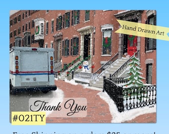 021TY Brownstone Letter Carrier Thank You Postcards, City Carrier Thank You postcards to customers