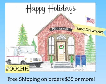004HH Brick Post Office, Postal Carrier Holiday Postcards