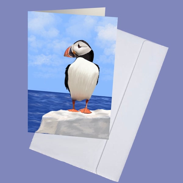 Puffin Notecards, 2, 4, or 8 Note Cards 4.25” x 5.5”,  Bird Art