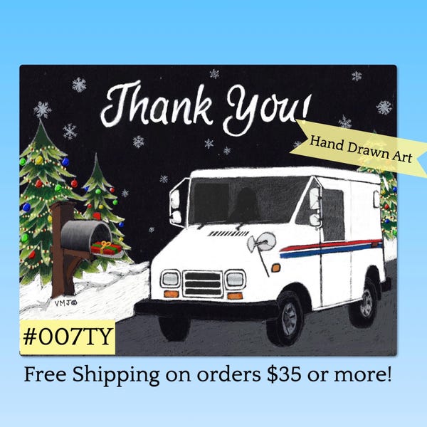 007TY LLV, Letter Carrier Thank You Postcards: Holiday Postal Design, for mail carriers to give to customers