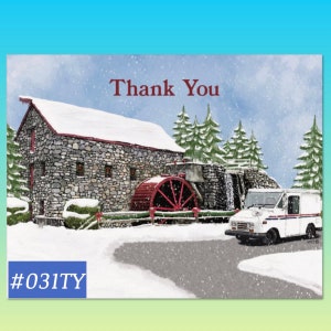 031TY Gristmill Postal Thank You Post Cards, postal postcards, Mail Carrier to give customers