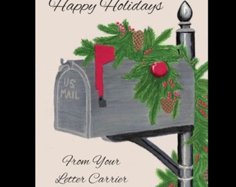 Mailbox Letter Carrier Happy Holidays Postcards, postal postcards, Mail Carrier, Letter Carrier ©