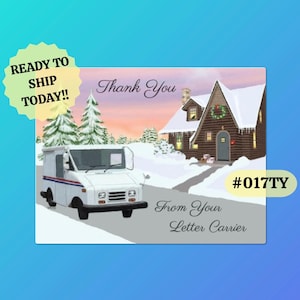 017TY English Cottage and Mail truck Letter Carrier Thank You Post Cards, packs of 50 or 100 postcards, postal postcards, Mail Carrier