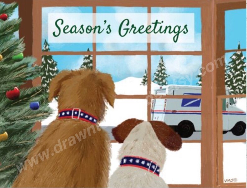 Dogs watching a Mailtruck Seasons Greetings Postcards Etsy