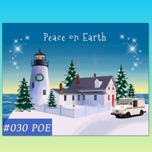 030POE Lighthouse Peace on Earth, Greeting From Your Letter Carrier, mail carrier