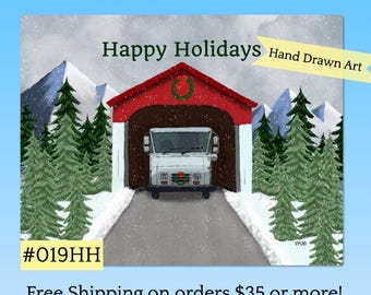 019HH Covered Bridge Letter Carrier Holiday Postcards, for mail carriers to give their customers