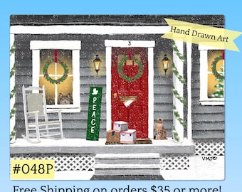 048P Front Door Peace mail carrier greeting postcards for customers, letter carrier holiday postcards