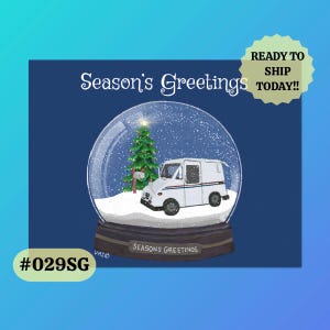 029SG Bleu Globe de neige Cartes postales de camion postal, Cartes postales des Fêtes Facteur, Facteur