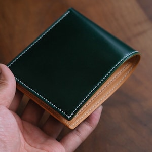 Cartera de cuero verde, cartera bifold, cuero cordobés, cartera de cuero clásica, cartera de tarjeta de crédito, cartera verde oscuro, cartera verde para hombre