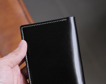Shinki Cordovan Black Vegetable Tanned Leather handmade Bifold Wallet