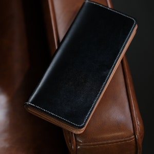 Cartera de cuero larga, embrague de cartera de cuero, cartera de embrague de cuero genuino, cartera de cuero de Japón, cartera larga personalizada, cartera larga negra
