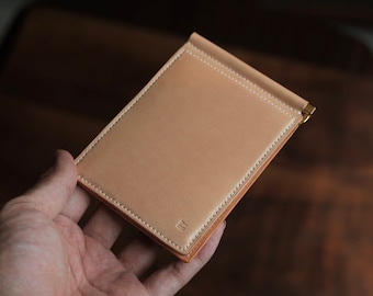 Shinki Cordovan  Natural Vegetable Tanned Leather handmade Bifold Wallet Money Clip