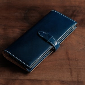 Cartera de cuero larga, cartera de cuero clutch, cartera clutch de cuero genuino, billetera cordobesa, billetera larga personalizada, billetera azul, billetera Shinki