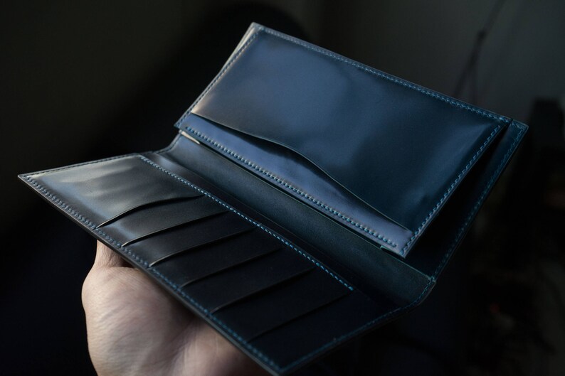 Cordovan Bifold Burgundy leather long wallet, handmade long wallet image 8
