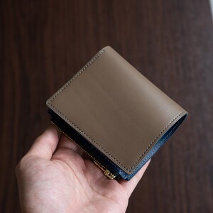Cartera de cuero Buttero gris / azul Bifold de cuero, cartera hecha a mano imagen 3