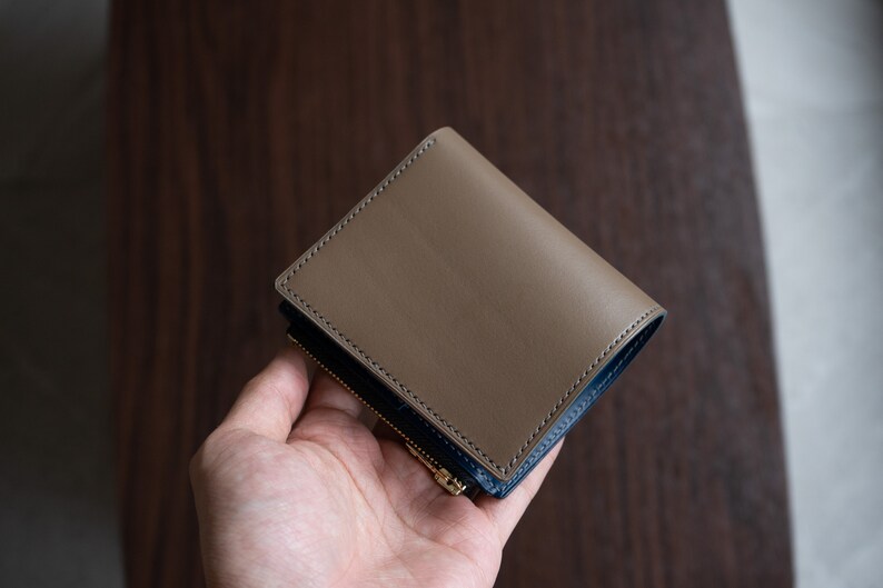Cartera de cuero Buttero gris / azul Bifold de cuero, cartera hecha a mano imagen 3