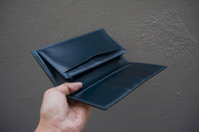 Cordovan Bifold Burgundy leather long wallet, handmade long wallet image 3