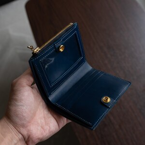 Cartera de cuero Buttero gris / azul Bifold de cuero, cartera hecha a mano imagen 4