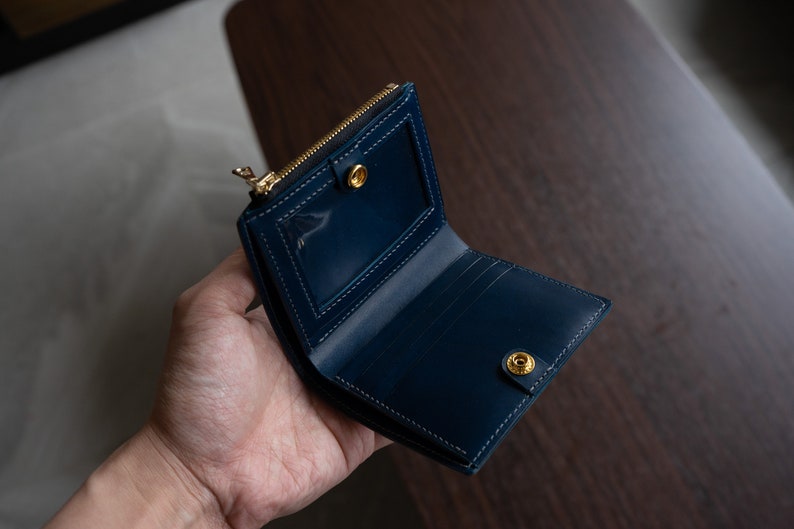 Cartera de cuero Buttero gris / azul Bifold de cuero, cartera hecha a mano imagen 4